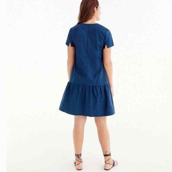 Universal Standard x J. Crew Mini Dress XS Blue Drop Waist Short Sleeve Preppy - Picture 4 of 10
